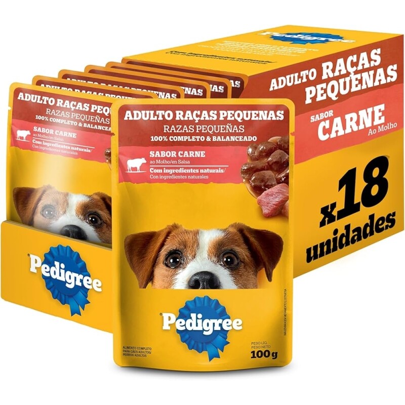 Pack Ração Úmida Pedigree Sachê Carne ao Molho para Cães Adultos de Raças Pequenas 100g - 18 unidades