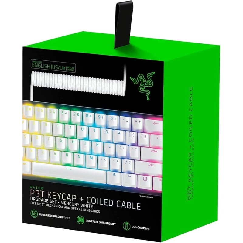 Razer Conjunto de atualização de chave PBT com cabo enrolado - compatível com luz de fundo (material resistente ao br