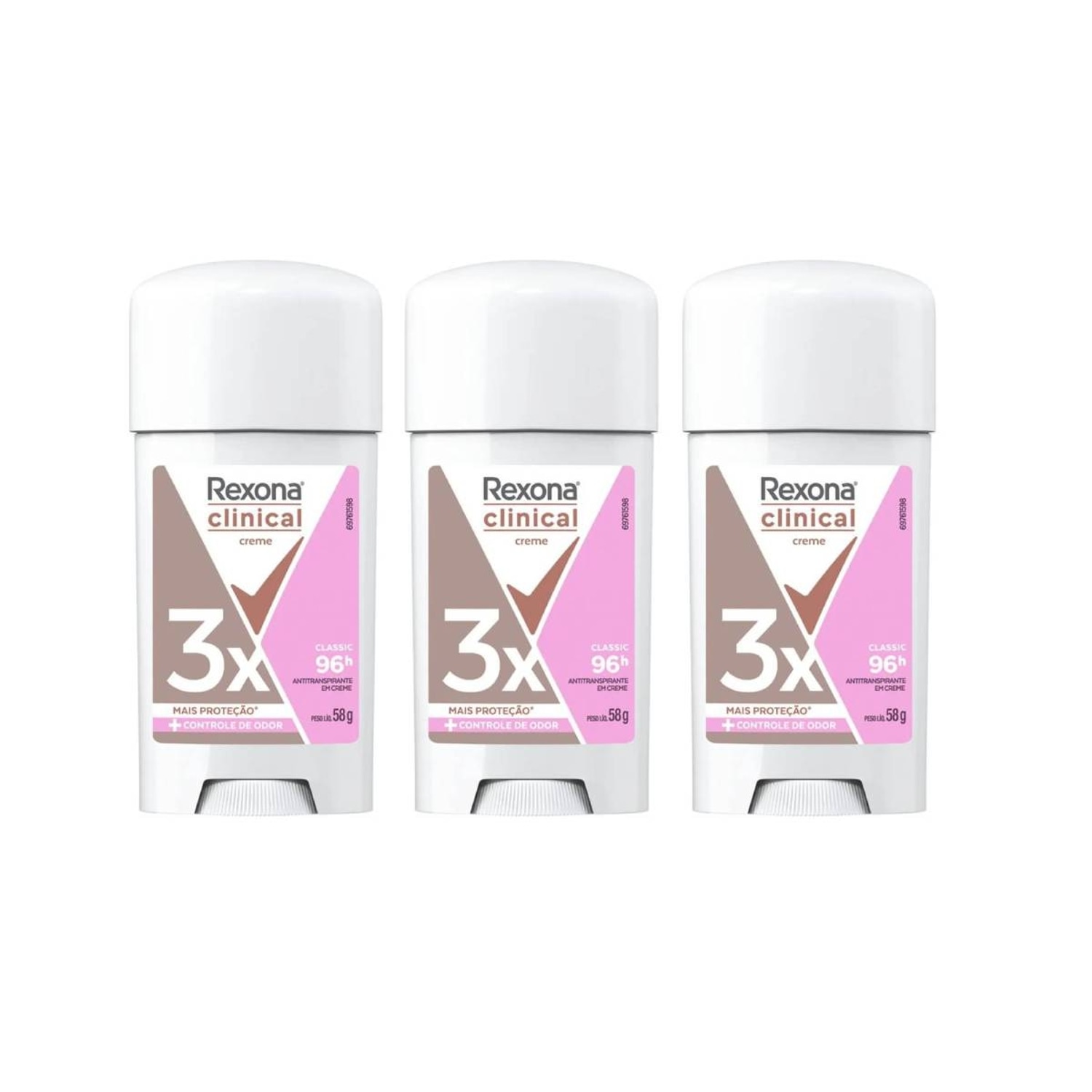 Kit 3 Unidades Desodorante Creme Rexona Women Clinical Classic 48g