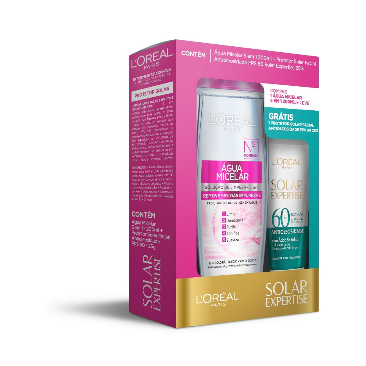 Kit Loréal Paris Água Micelar 200ml + Solar Expertise Facial Antioleosidade Fps 60 25g