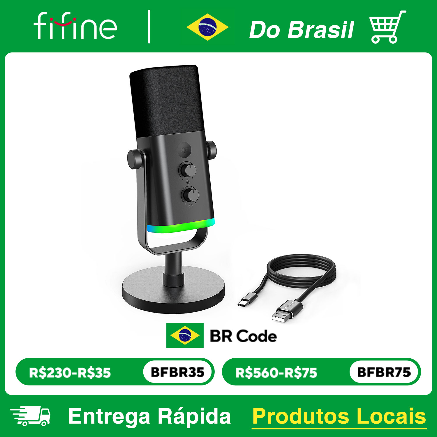 (Brasil) Microfone Dinâmico Fifine AM8