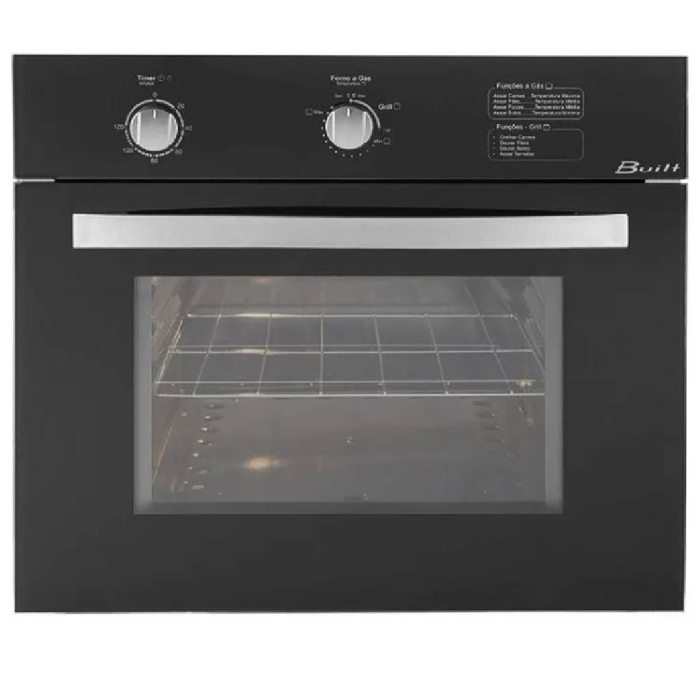 Forno de Embutir a Gás Built Luxor Preto 46L - Timer, Ajuste de Temperatura, Prateleira deslizante