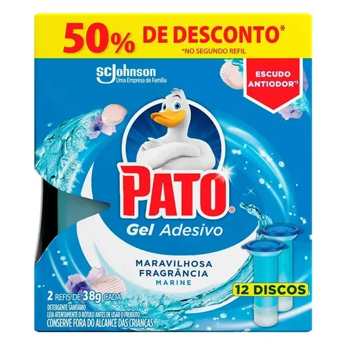 Desodorizador Sanitário Pato Gel Adesivo 2 Refis Marine 12 discos