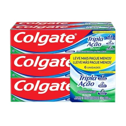 [+ Por - R$17,84] Colgate Creme Dental Tripla Ação Menta 90G Pacote Com 6 Unidades