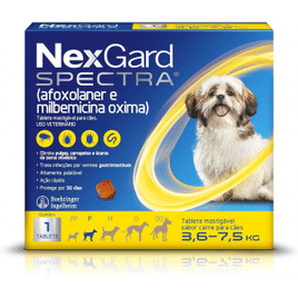 NexGard Spectra Antipulgas e Carrapatos e Vermífugo para Cães de 3,6 a 7,5kg - 1 tablete