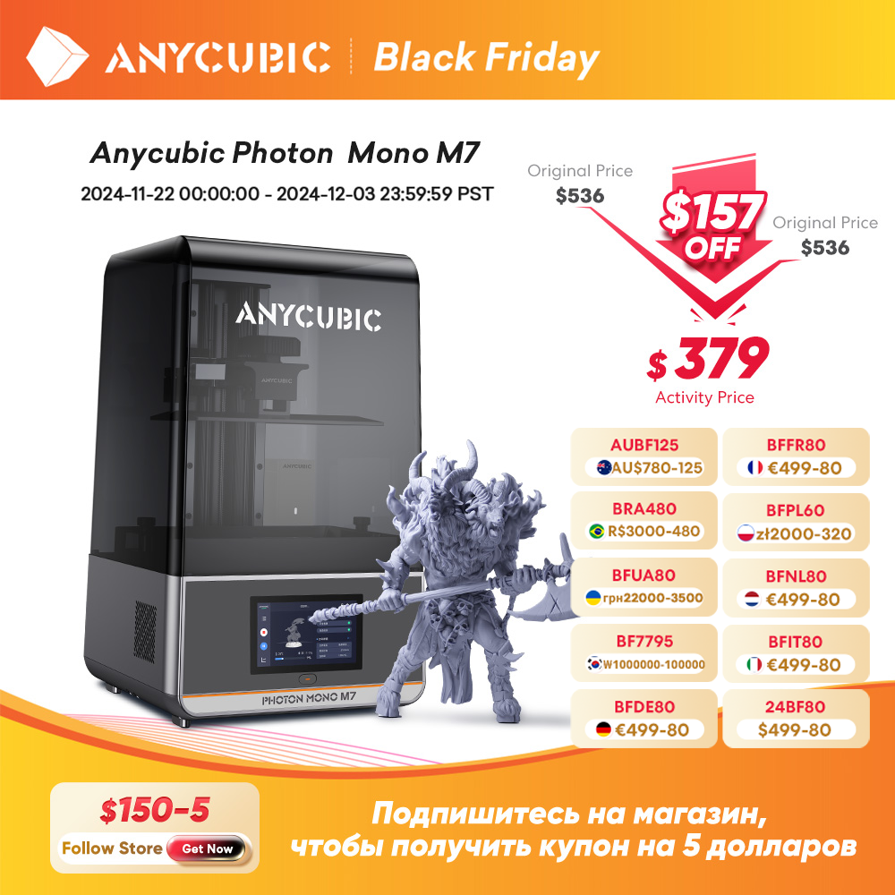 ANYCUBIC Photon Mono M7 14K Mono MSLA 3D Printer 10 ''14K LCD Resina 3D Printer Velocidade de até 150 mm/h Tamanho de impressão 223*126*230mm