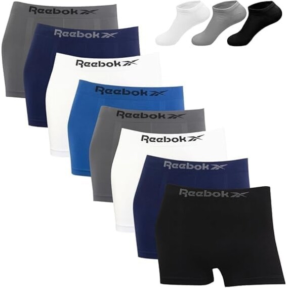 Kit 8 Cuecas Boxer Reebok Masculinas Microfibra Adulto Box Sem Costura + 2 Pares de Meias - Tam GG