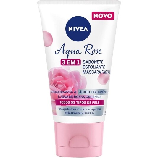 Sabonete Esfoliante e Máscara Facial NIVEA Aqua Rose 3 em 1 - 150ml