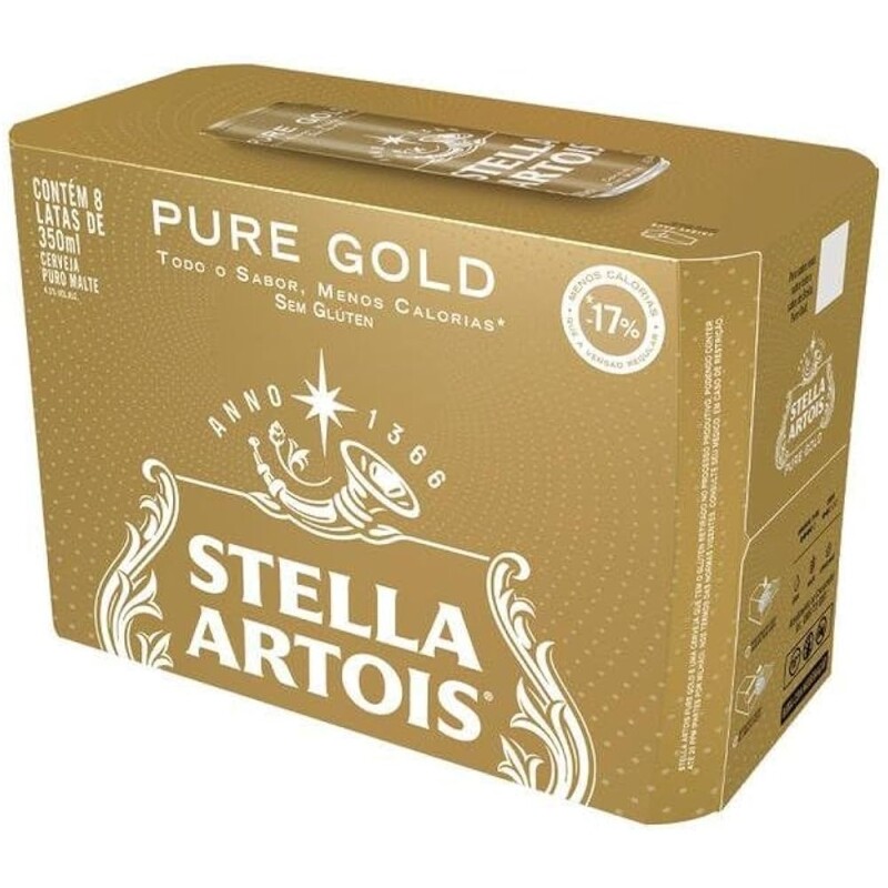 Pack Cerveja Stella Artois Pure Gold Lata 350ml Caixa 8 unidades