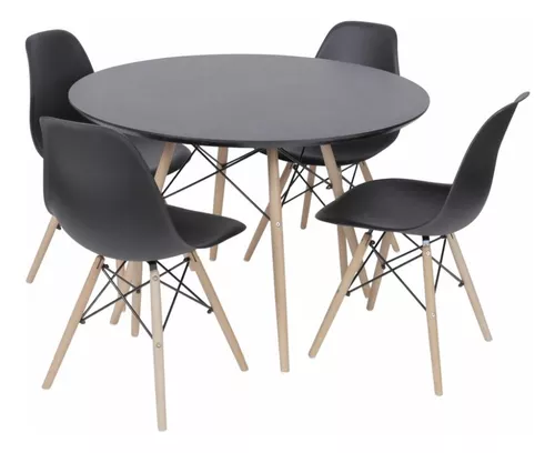 Conjunto Mesa Eames Preta 90cm E 4 Cadeiras Eames Pp Preta