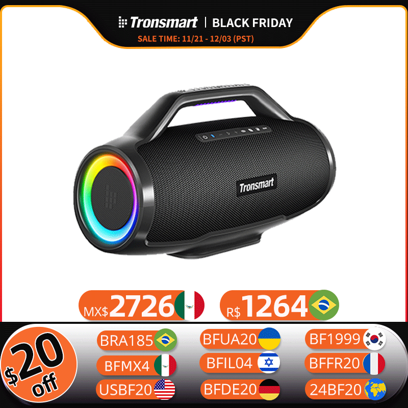 [No Brasil] Caixa de Som Tronsmart Bang Max 130W bluetooth com 3 Way Sistema de Som, Sync Up 100 + alto-falantes, Controle APP, Guitarra/Entrada Mic