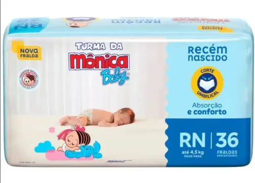 Fralda Turma da Mônica Baby Tam. RN até 4,5kg - 36 Unidades