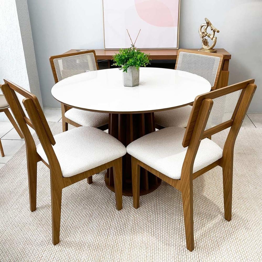 Conjunto de Jantar Mesa Redonda Mdf + 4 Cadeiras