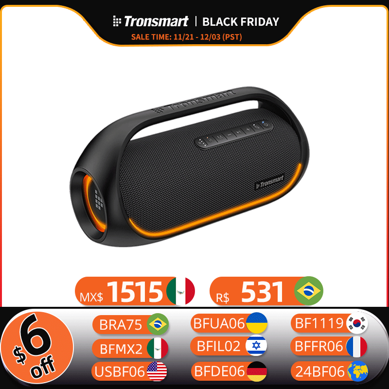 [Br] Tronsmart bang caixa de som bluetooth 60w exterior com bluetooth 5.3, baixo pesado