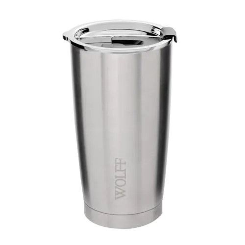 [2 por R$ 43,96 cada] WOLFF Copo Térmico de Aço Inox Parede Dupla Com Tampa 600ml Prata - Itens Para Viagem - Mantém a Bebida na Temperatura Ideal