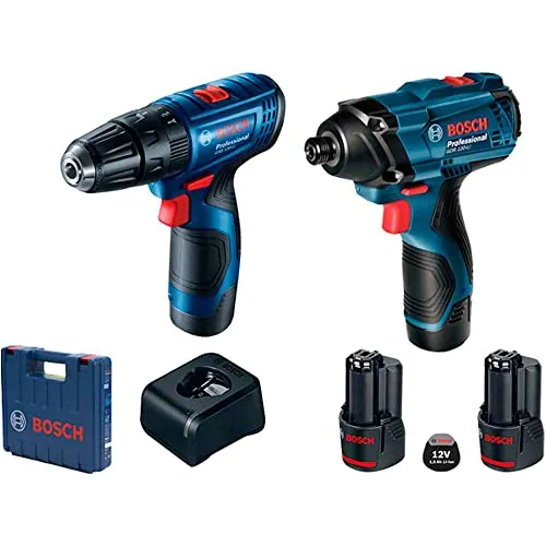 [PRIME]Kit Bosch Parafusadeira Furadeira GSB 120-LI e Chave de Impacto GDR 120-LI 12V com 1 carregador, 2 baterias e 1 maleta