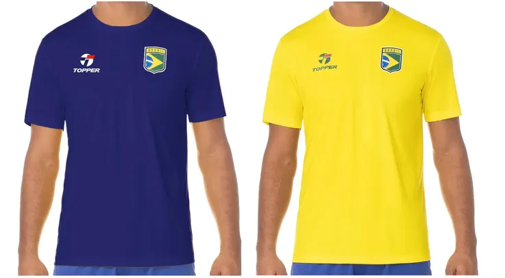 Camiseta Gola Alta de Futebol Topper - Brasil Combate II Masculina Manga Curta Azul