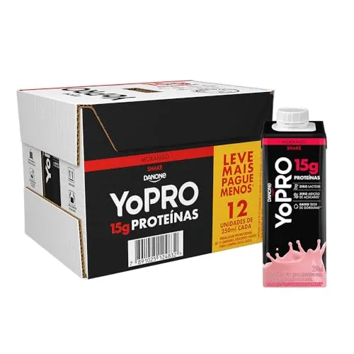 (REC) YoPRO Bebida Láctea UHT Morango 15g de proteínas 250ml - 12 unidades