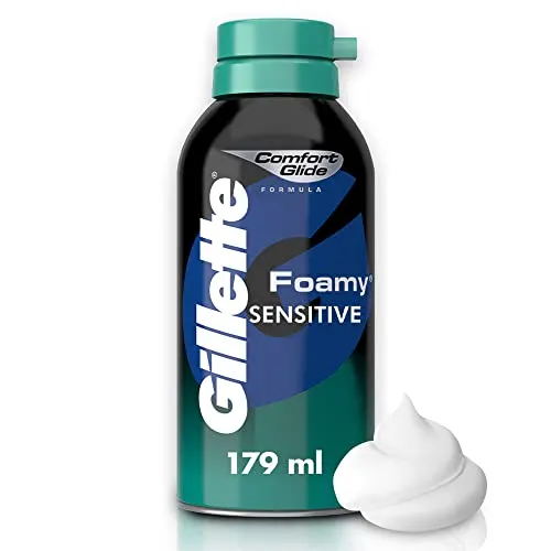 [+Por- R$12] Gillette Foamy Senstive Espuma de Barbear Densa e Rica, Ideal para Homens com Pele Sensível 179mL