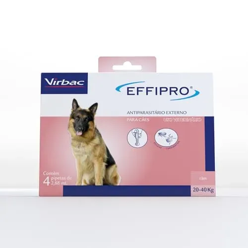 4 pipetas - Virbac Effipro Antipulgas e Carrapatos para Cães de 20 Kg - 40 Kg