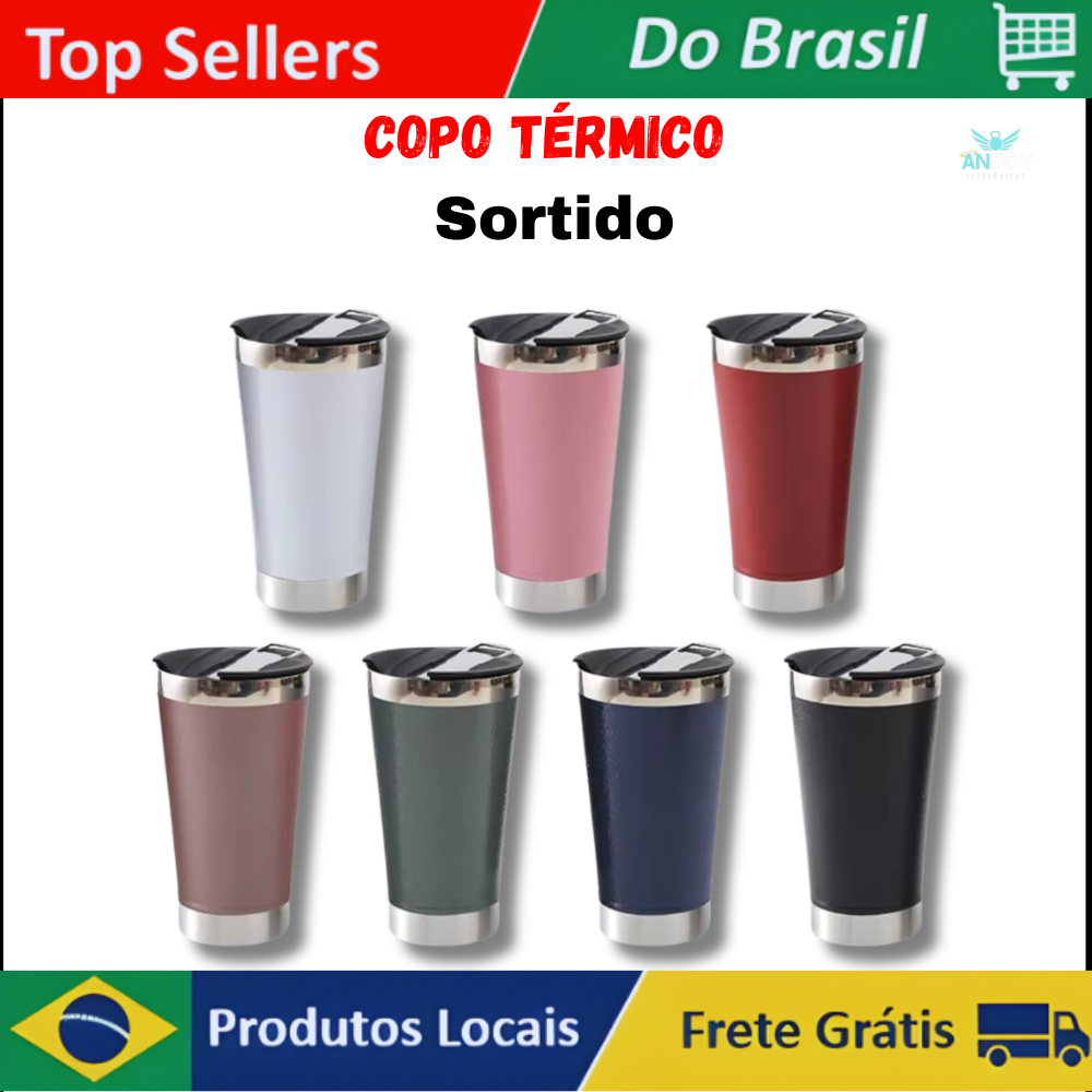 [BR/Moedas R$ 30,34] 2x Copo Térmico com Tampa e Abridor em Inox – 473ml, Sortido, Conserva Bebidas Quentes e Geladas