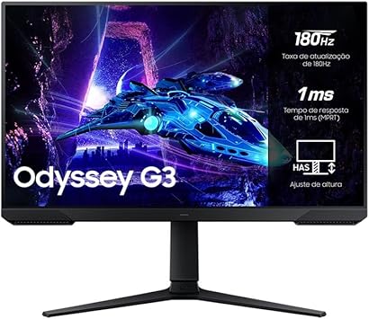 Monitor Samsung Odyssey G3, 27, 180Hz, 1ms,Ajuste de Altura,Freesync,DP,HDMI,FHD, preto