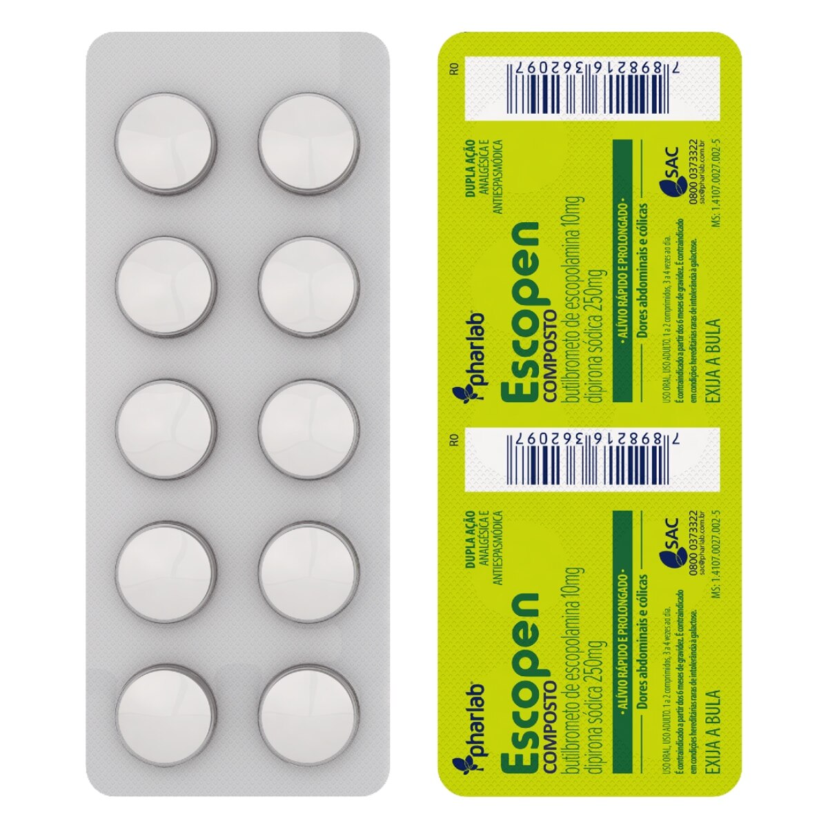 Escopen Composto 10mg + 250mg 10 Comprimidos Revestidos