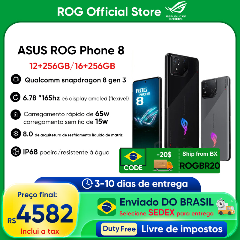 [Moedas R$ 4263,72][Do Brasil] Smartphone ASUS ROG Phone 8 com Snapdragon 8, 5G, Tela de 6,78" com 165Hz e Câmera de 50MP