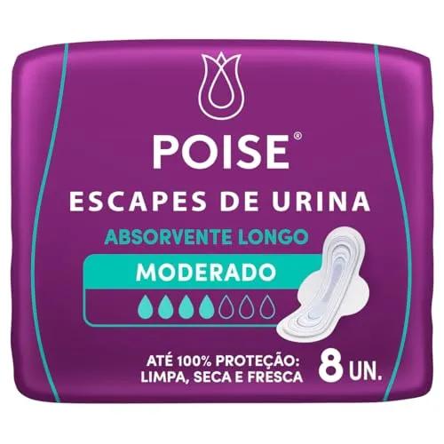 [ PRIME | REC | 3 Unidades com 100% De Cashback ] Poise® Absorvente para Escapes de Urina Longo Moderado 8 Unidades