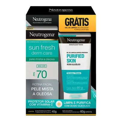 Kit Neutrogena Protetor Solar Facial FPS 70 Sun Fresh 40g + Gel de Limpeza Purified Skin Pele Oleosa 60g