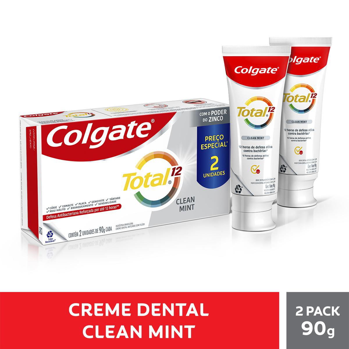 Creme Dental Colgate Total 12 Clean Mint 90g Duas Unidades