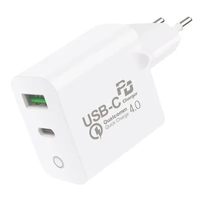 Gshield Carregador de Parede Turbo Delivery 20W QC 4.0 com 2 Saídas Tipo C e USB C, Carregamento Ultra Rápido Certificação Anatel, Branco