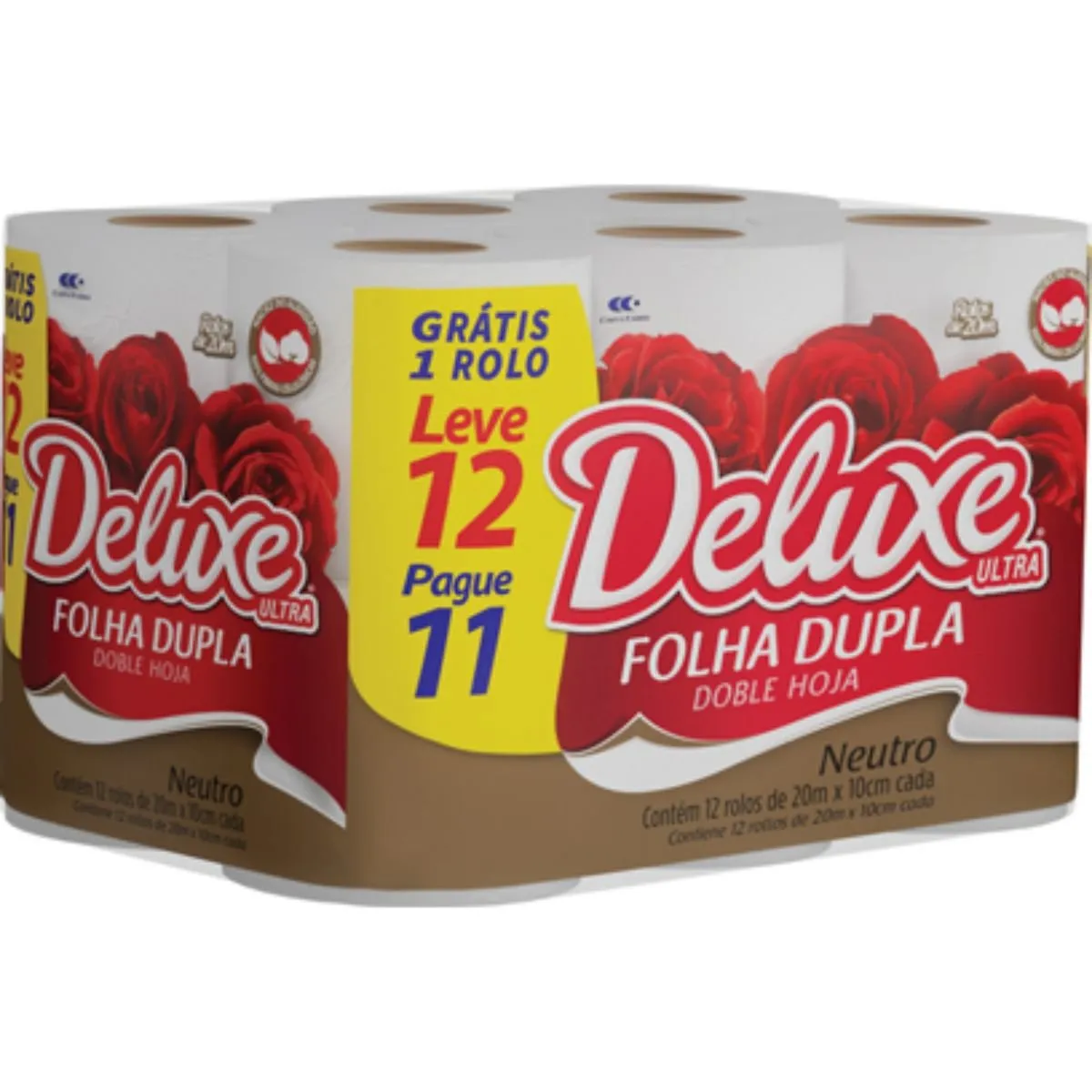 Papel Higiênico Folha Dupla Neutro Deluxe Ultra 20m Pacote Leve 12 Pague 11 Unidades