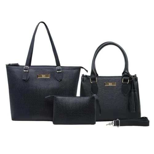 Kit Bolsa Feminina Grande + Baú + Carteira (Preto)