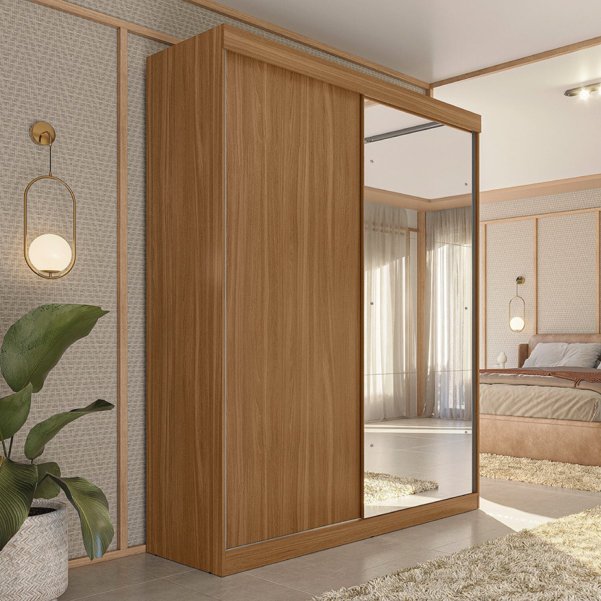 [OFERTA RELÂMPAGO] Guarda-roupa Solteiro 2 Portas de Correr 2 Gavetas e Espelho + CUPOM