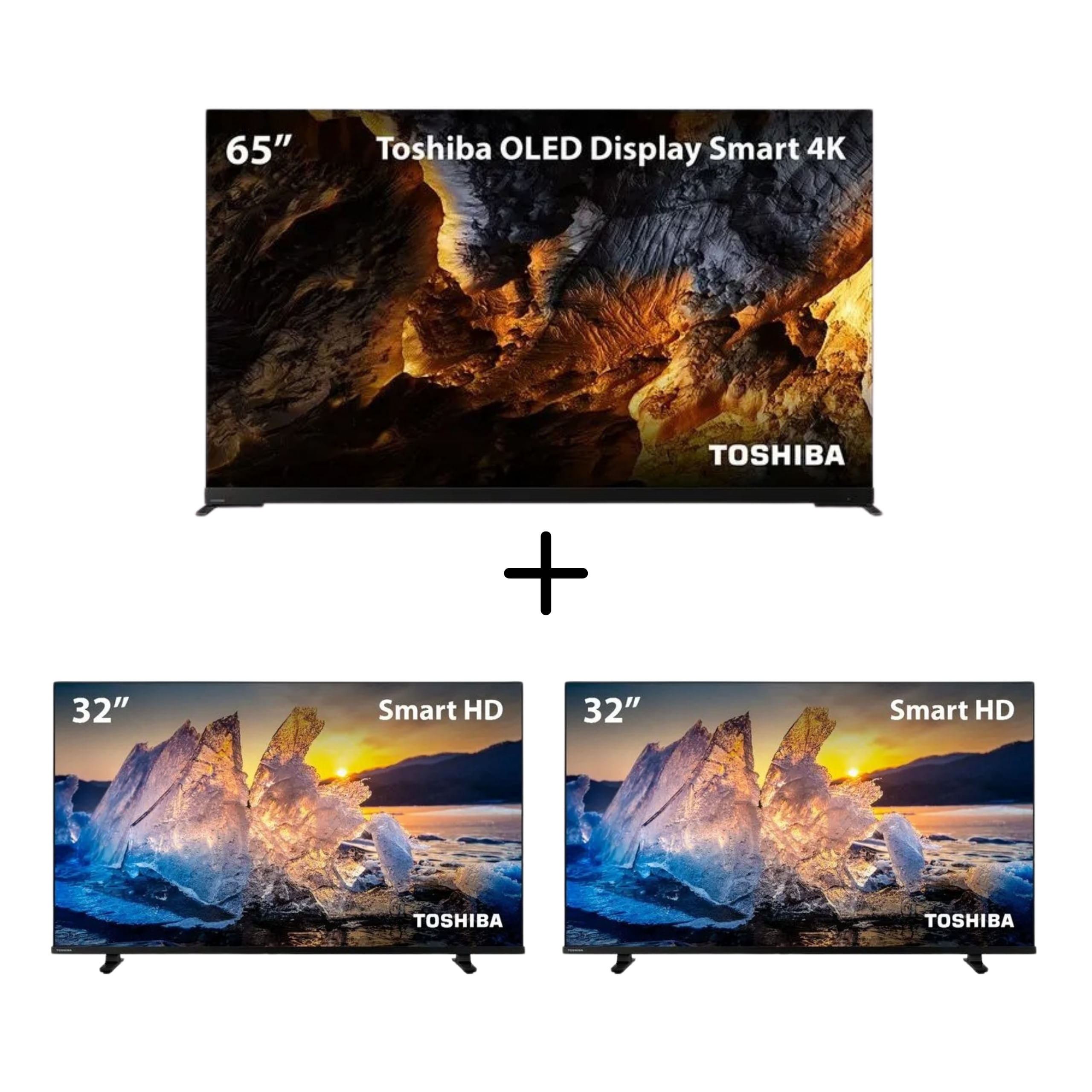 [50% de Cashback (R$ 4.999,50)] Compre Smart TV OLED 65” 4K Toshiba + Duas Smart TV DLED 32 HD Toshiba - TB018M1K