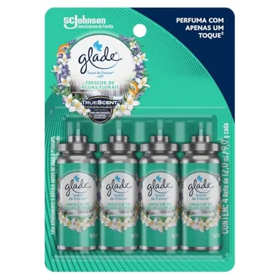 Glade Aromatizador de Ambiente Toque de Frescor, Óleos Essesnciais, 4 Refis de Frescor de Águas Florais, 12ml Cada