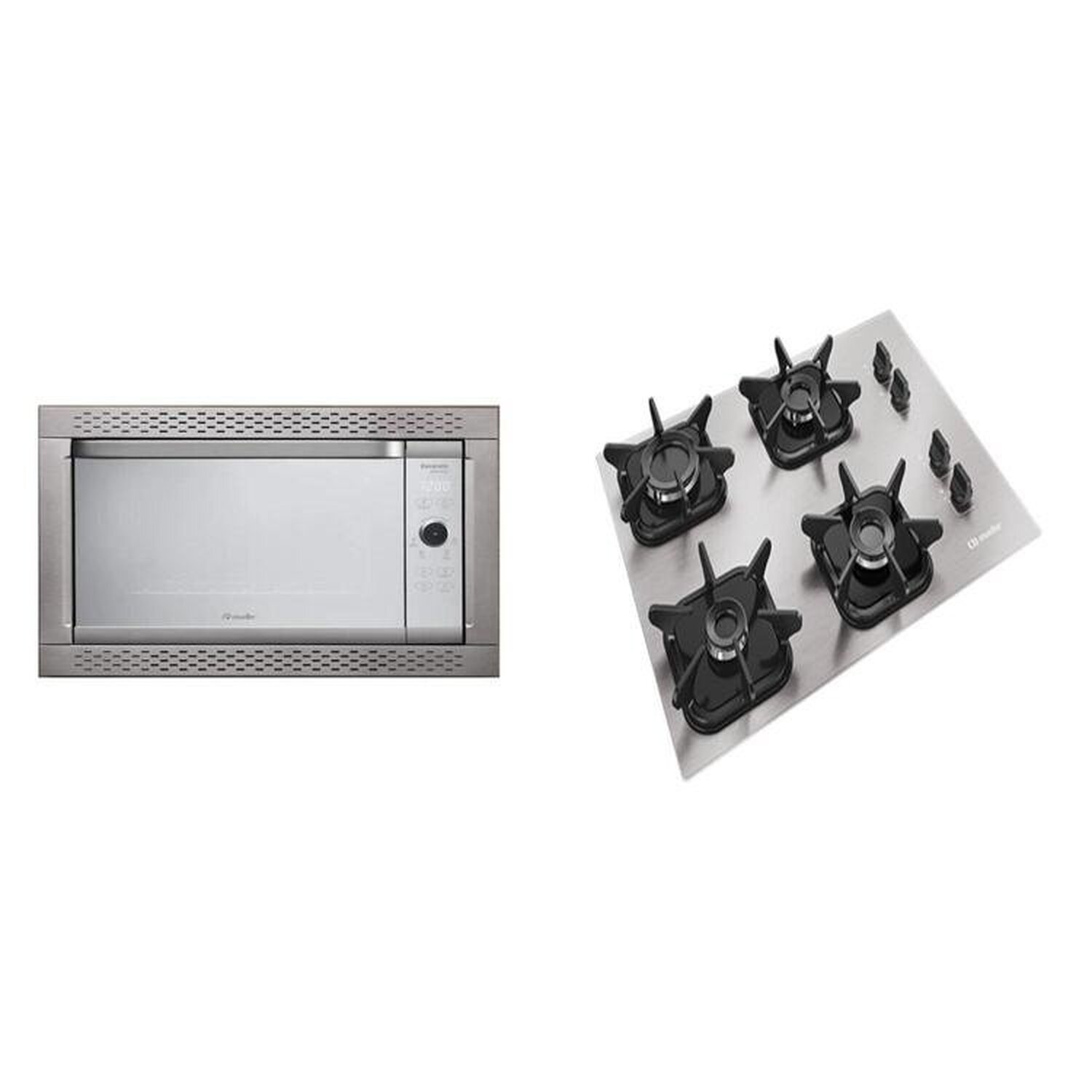 Conjunto de embutir Mueller Inox com Cooktop 4 Bocas de Alumínio com Queimador Ultra Chama Mcg4bk + Forno Elétrico par