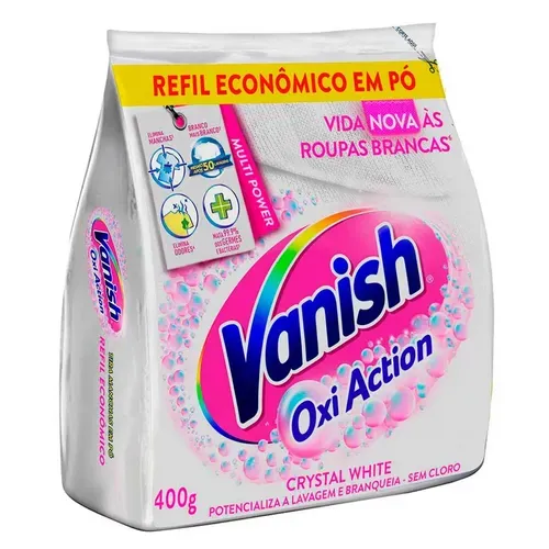 [ REGIONAL | Leve 2 Pague 1 - R$ 8,25 CADA ] Tira Manchas em Pó Vanish Crystal White Oxi Action para roupas brancas Refil Econômico 400g