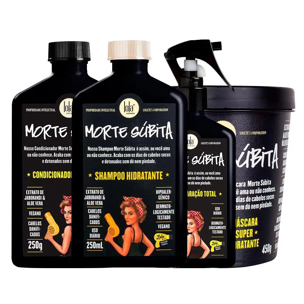 Kit Lola Cosmetics Morte Súbita (4 produtos) - Shampoo 250ml + Condicionador 250ml + Máscara 450ml + Leave-in 250ml