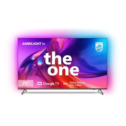 Smart TV 75" 4K 120 Hz Philips THE ONE 75PUG8808/78, Google TV, Ambilight, P5, DTS Play-Fi, Freesync, Dolby Vision Atmos, 50W RMS 2.1