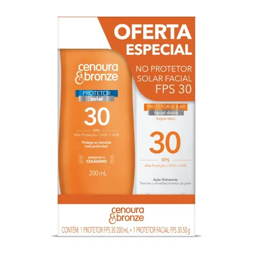 [REC] Kit Protetor Solar Cenoura e Bronze Corpo FPS 30 200ml + Facial FPS 30 50g, Cor: Branco