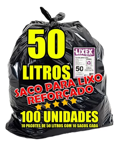 (CC SANTANDER) Saco De Lixo 50 Litros Reforçado 100 Unidades Forte Lixex