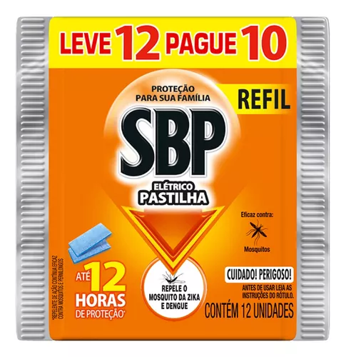 Repelente Pastilha Elétrico SBP Noites Tranquilas Pacote Leve 12 Unidades Refil