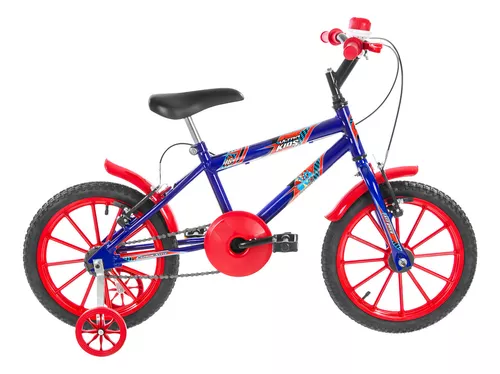 Bicicleta de passeio infantil Ultra Bikes Bike Ultra Kids aro 16 1v freios v-brakes e v-brake cor azul/vermelho com rodas de treinamento