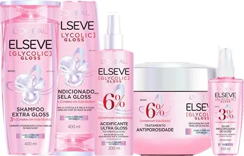 Kit Glycolic Gloss Shampoo+Condicionador+Acidificante+Creme de Tratamento+Sérum