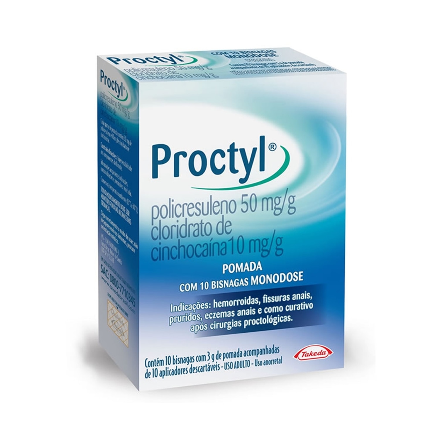 Proctyl Pomada 50mg + 10mg 10 Aplicadores 3g