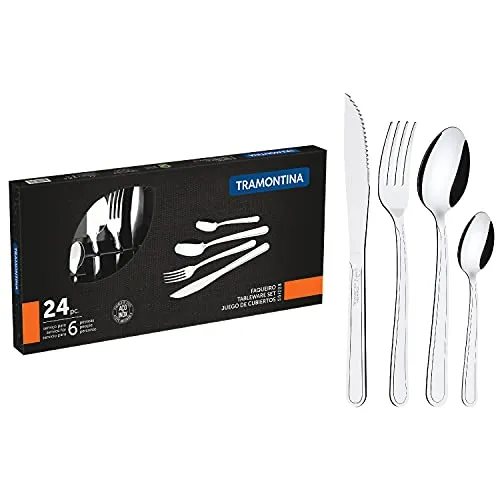 (Missão 2 kit R$79,80) Faqueiro em Aço Inox Búzios com 24 Peças