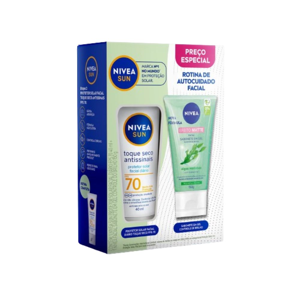 [Regional] Kit Facial Nivea Protetor Solar Antissinais Fps 70 40ml + Sabonete Em Gel Efeito Matte Algas Marinhas 150g