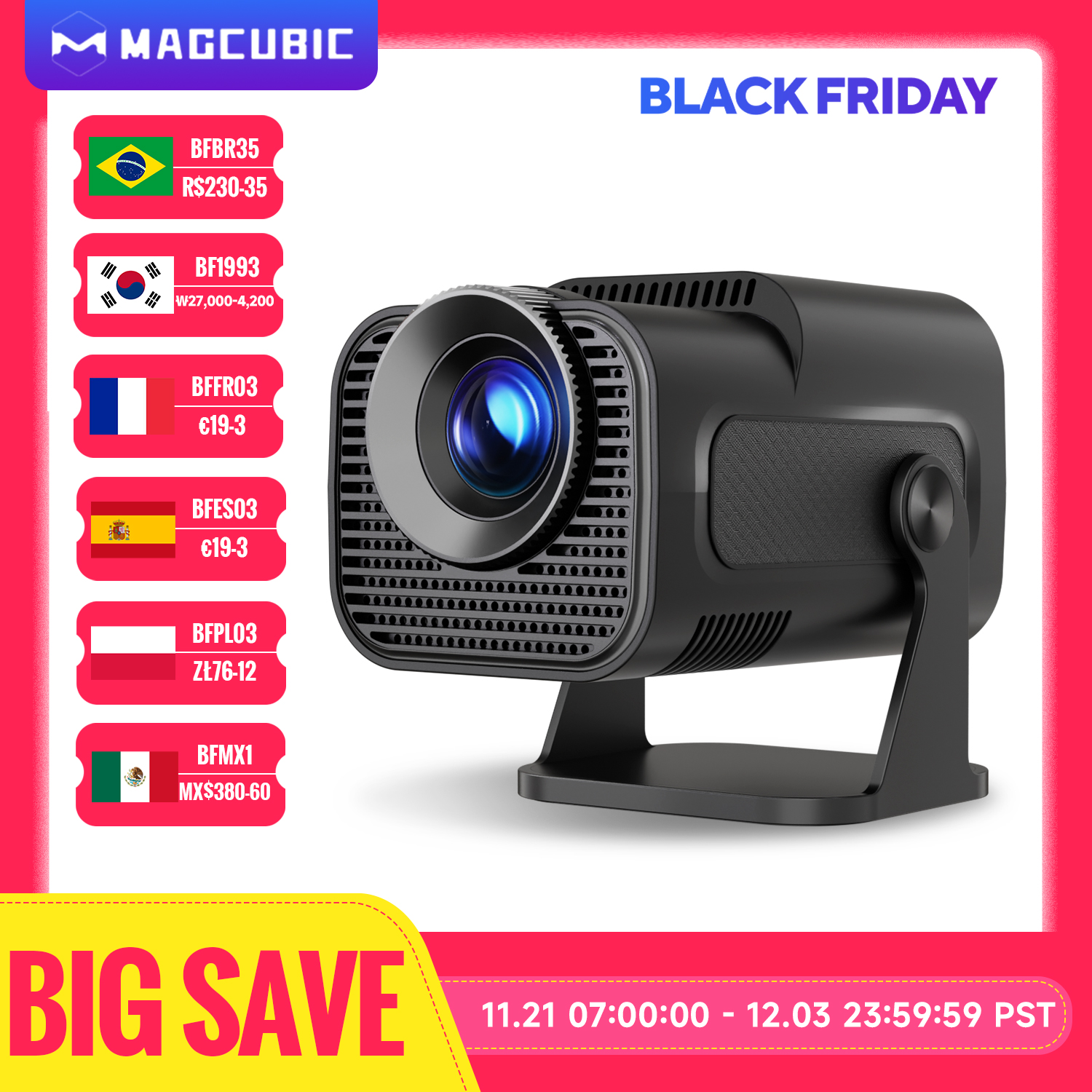 [TAXA INCLUSA] Projetor Magcubic HY320 Pro Recentemente Nativo 720P Android 11 4K Projetor 300ANSI Wifi6 BT5.0 Cinema Ao Ar Livre Portátil 180